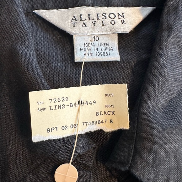 NWT Allison Taylor 100% Linen Black Utility Safari Belted Shirt Dress Size 10 M - Picture 5 of 14